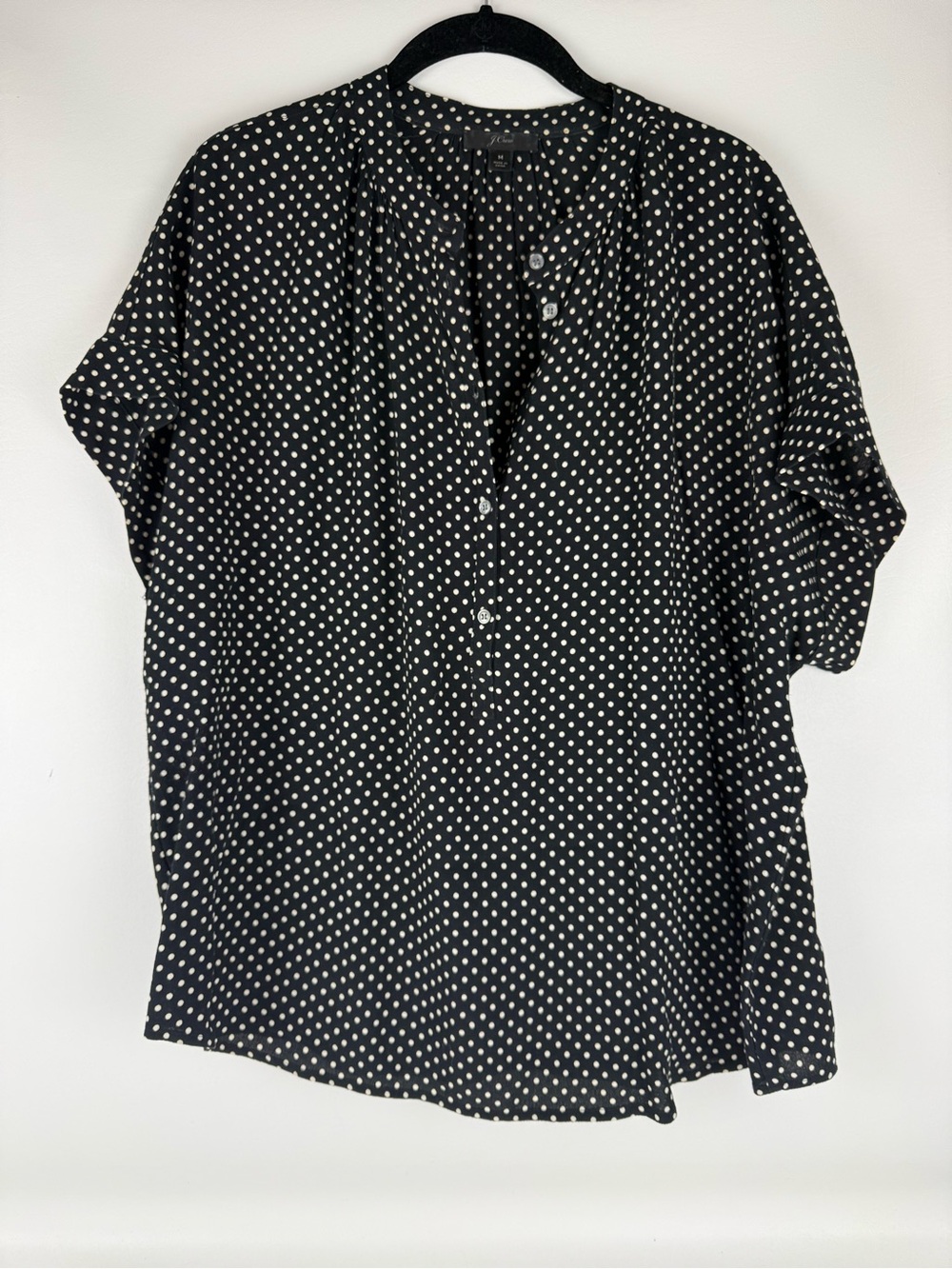J.Crew Black Polka Dot Short Sleeve Popover Blouse Top Medium - Picture 3 of 6